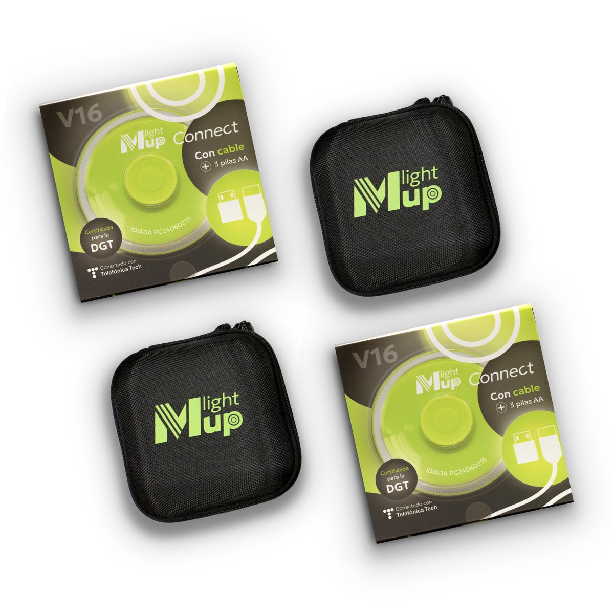Baliza V16 LIGHTMUP CONNECT x2 homologada DGT 3.0 con cable y pilas. Geolocalización IoT. Señal obligatoria en 2026. Datos con Telefónica Tech