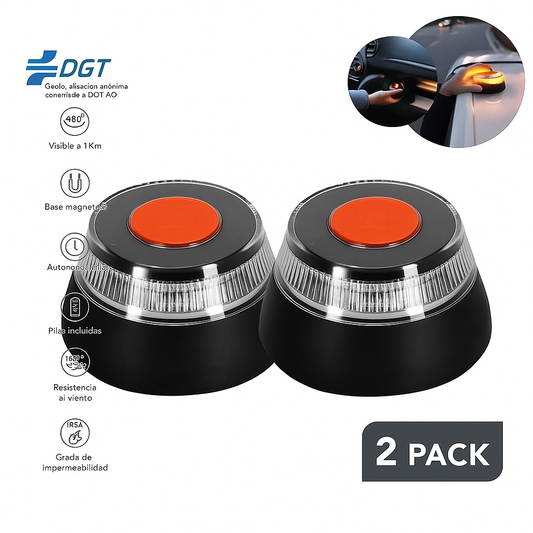 Pack 2 Balizas V-16 Luz de Emergencia Conectada DGT 3.0 [FlashMate] [V16 Beacon Light Io T Ch-019] -Geolocalización Incluida