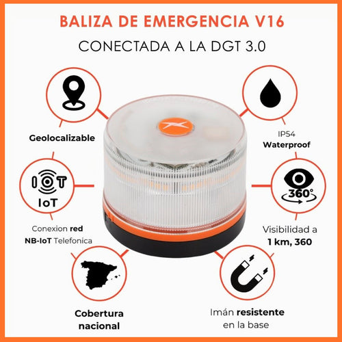 AITSSE- Baliza V16 Homologada DGT IDIADA PC25060170 con Geolocalización Cumple Normativa 2026, SIM y Datos Pagados Hasta 2038- 4 unidades