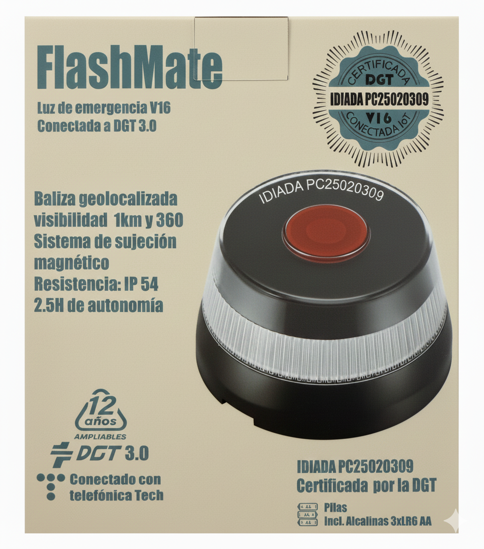 Pack 2 Balizas V-16 Luz de Emergencia Conectada DGT 3.0 [FlashMate] [V16 Beacon Light Io T Ch-019] -Geolocalización Incluida