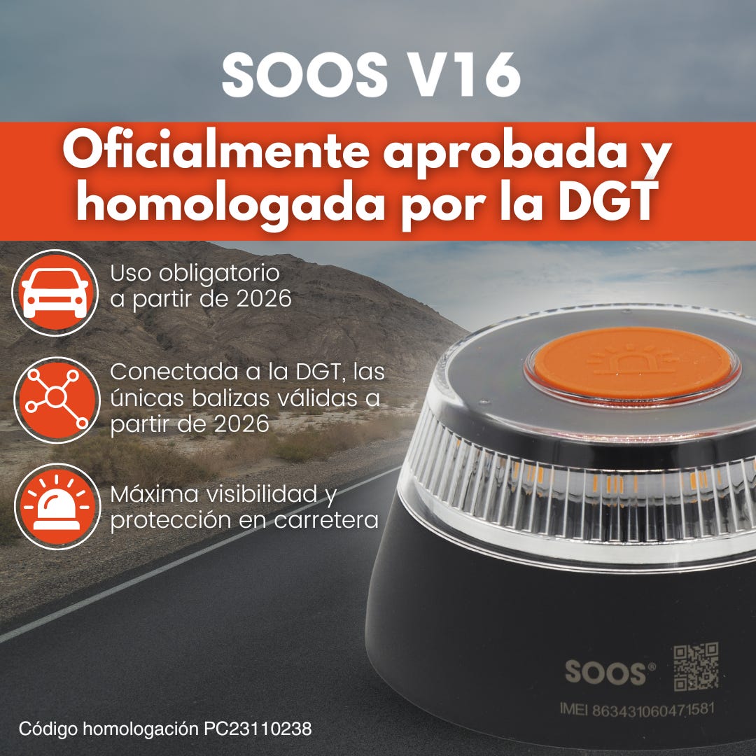 Luz de Emergencia V-16 Conectada DGT 3.0 SOOS V16IoT - Geolocalización Incluida