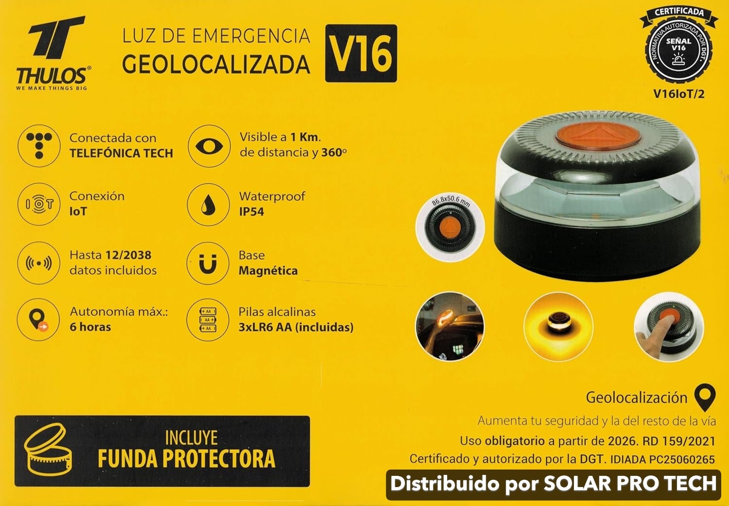 Luz de Emergencia V-16 Conectada DGT 3.0 THULOS TH-V16-2 - Geolocalización Incluida