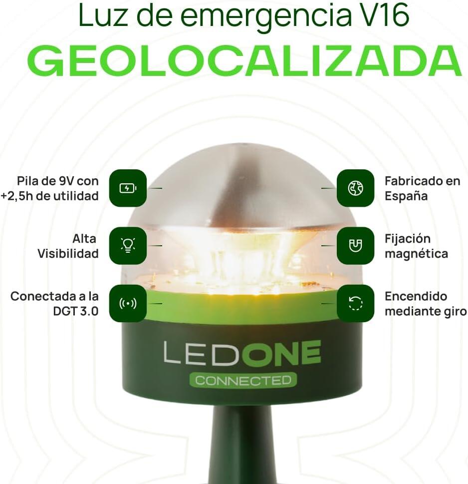Baliza V16 homologada DGT geolocalizada + chaleco LEDONE Connected