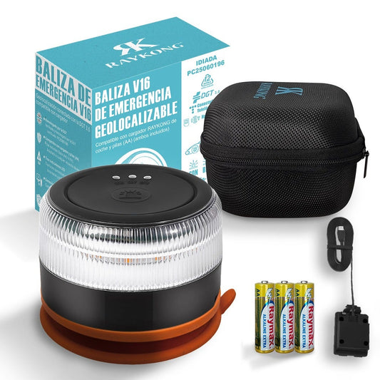 Baliza V16 Geolocalización Pack Completo | DGT 3.0 | con 3 Indicadores Led Conexión|Bateria|GPS Homologada por DGT [SIM y Datos Pagados hasta 2038]