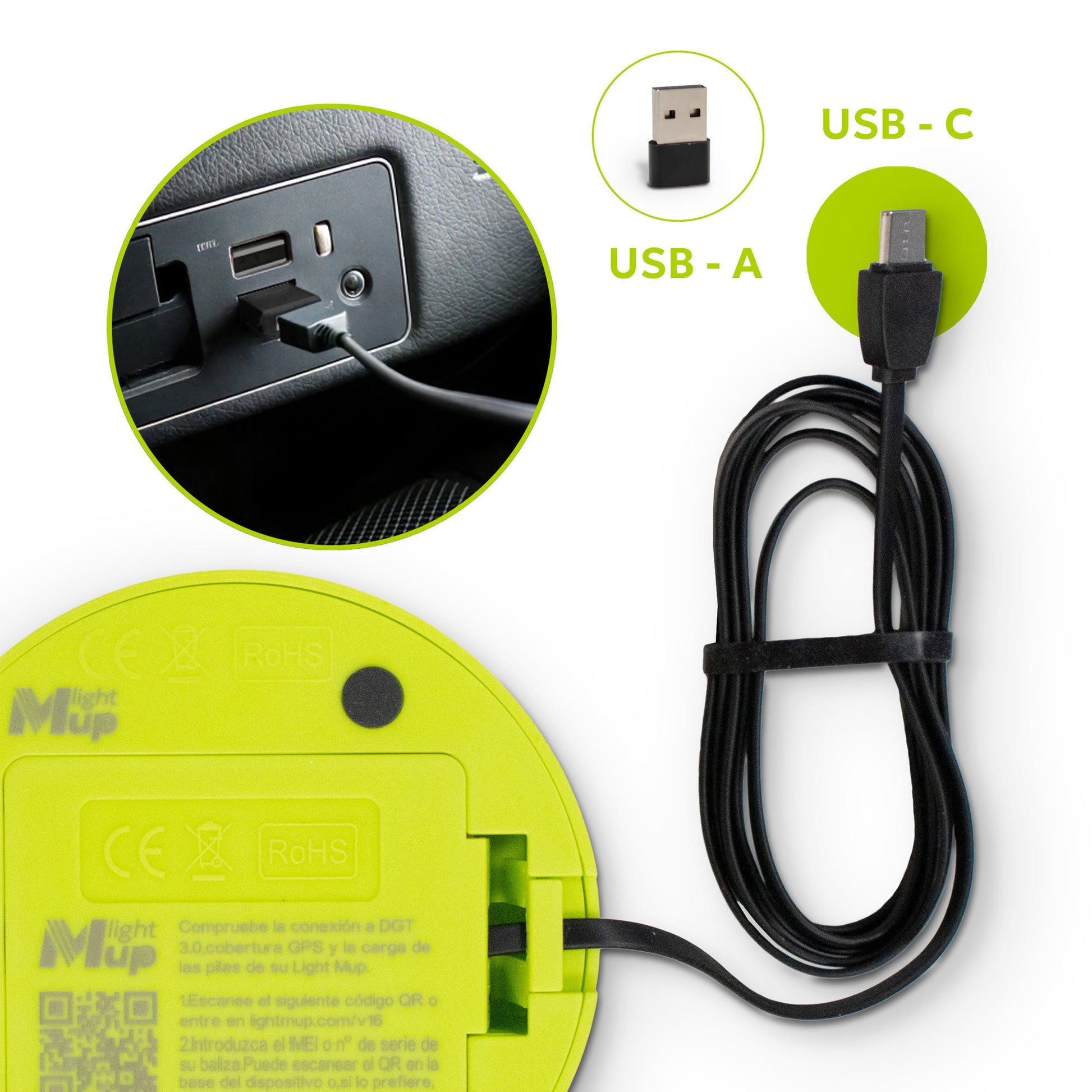 Baliza V16 LIGHTMUP CONNECT x2 homologada DGT 3.0 con cable y pilas. Geolocalización IoT. Señal obligatoria en 2026. Datos con Telefónica Tech