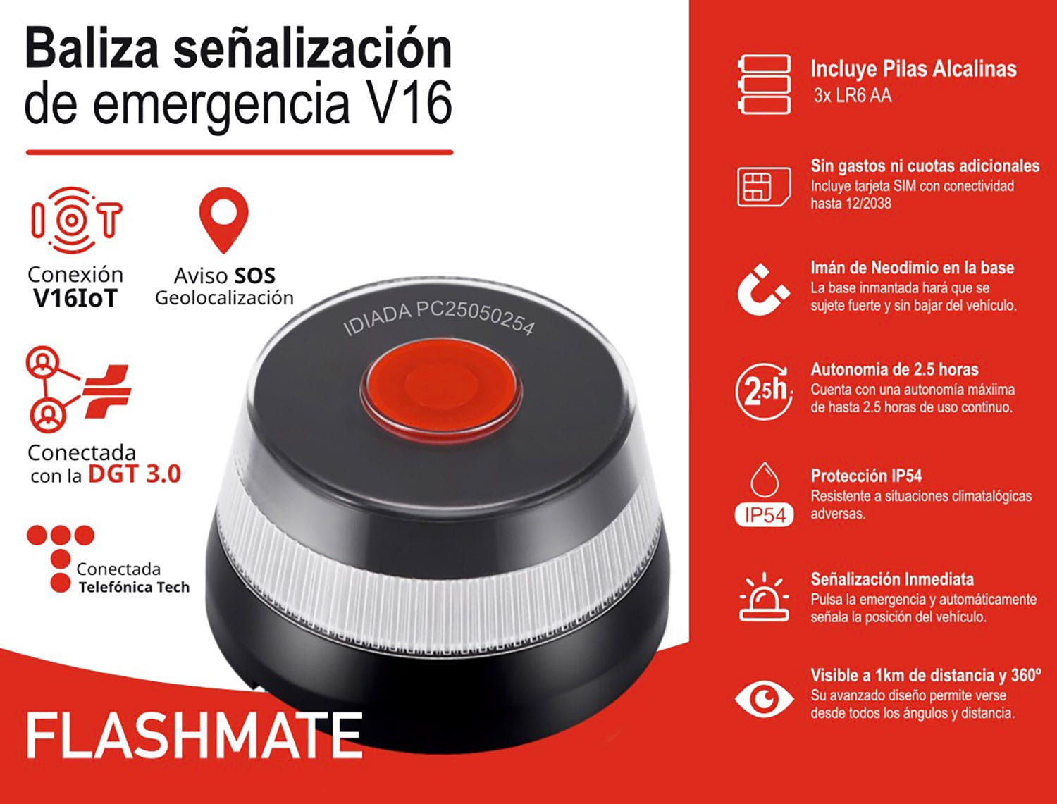 LEDBOX Pack 4x Baliza señalización de emergencia V16 con geolocalización 3.0 y Homologada DGT - IDIADA PC25050254