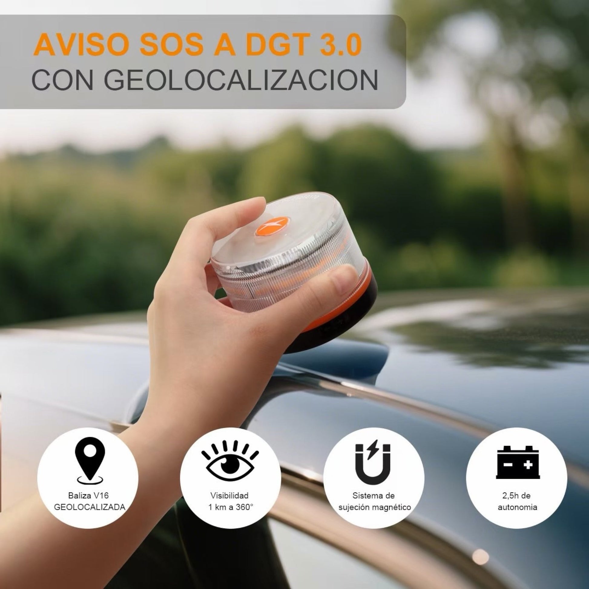 2026 Ultima Version Luz Emergencia Coche Homologado DGT, con SIM y Datos Pagados hasta 2038, Baliza v16 Homologada dgt con Geolocalizador, Obligatoria