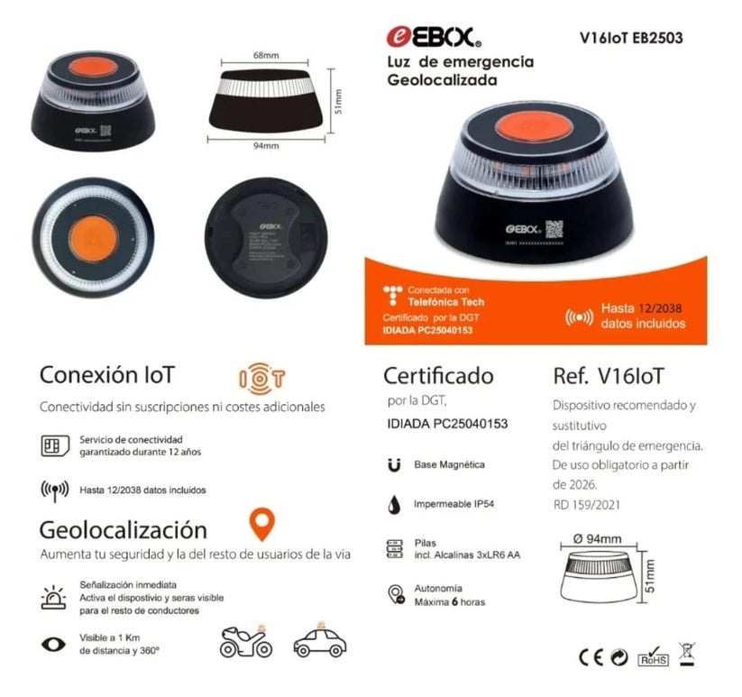 Baliza Ebox V16 Conectada y Certificada DGT