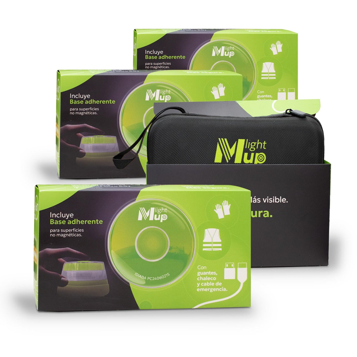 Baliza V16 LIGHTMUP PLUS x4 homologada DGT 3.0 con cable y geolocalización IoT.Con accesorios de emergencia.Obligatoria en 2026. Datos Telefónica Tech