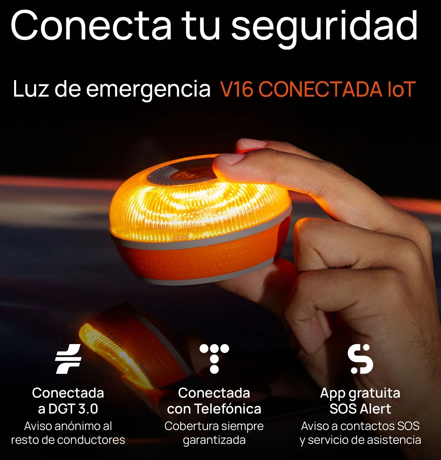 Luz de Emergencia V-16 Conectada DGT 3.0 FLASH LED (PACK 3 UNIDADES) Geolocalización incluida