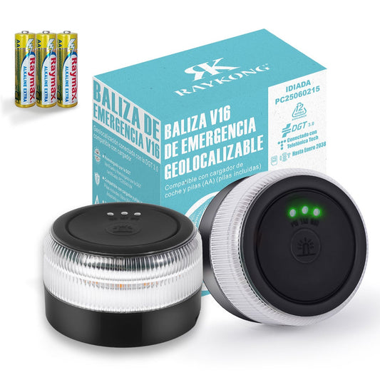 Baliza V16 Geolocalización DGT 3.0 mas Avanzada | con 3 Indicadores Led Conexión|Bateria|GPS Homologada por DGT [SIM y Datos Pagados hasta 2038] x2