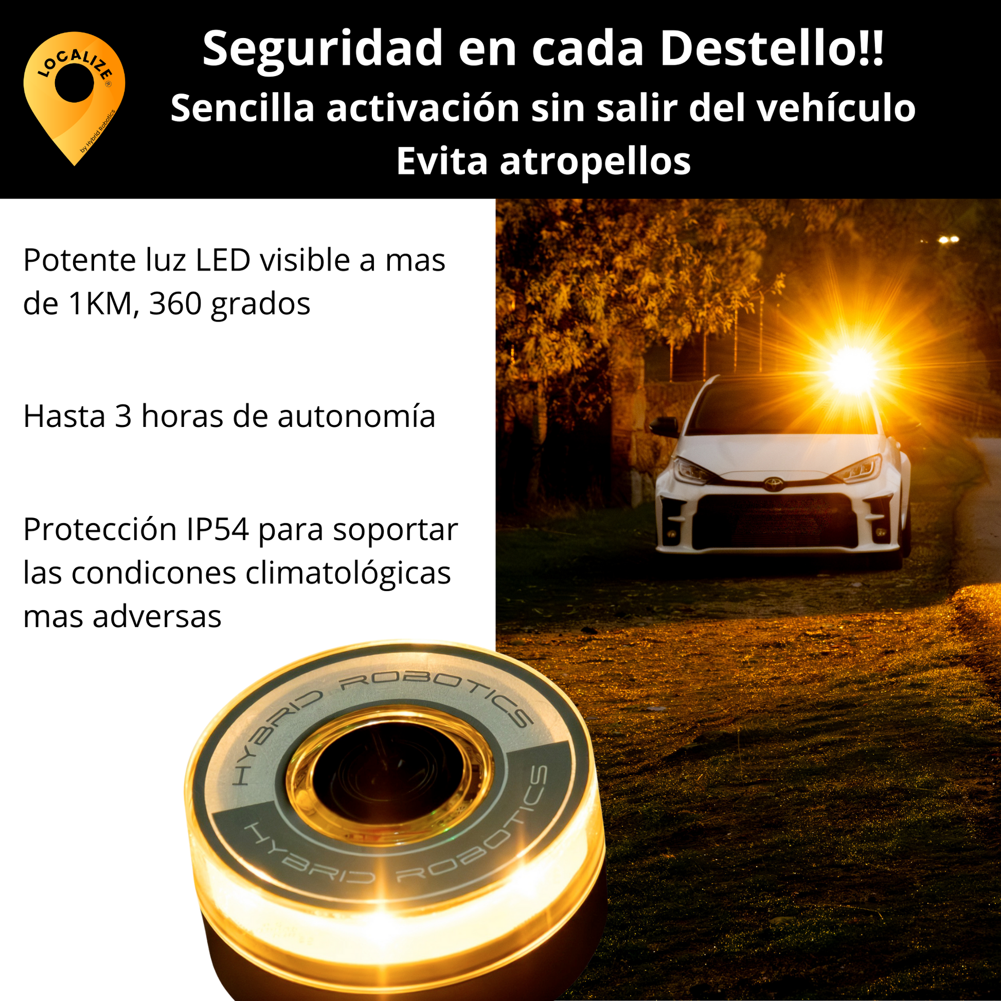 Baliza V16 Homologada DGT 3.0 Geolocalizada LOCALIZE SIM hasta 2039- Resistencia IP54 -780 lúmenes- 2,5h Autonomía - Compacta