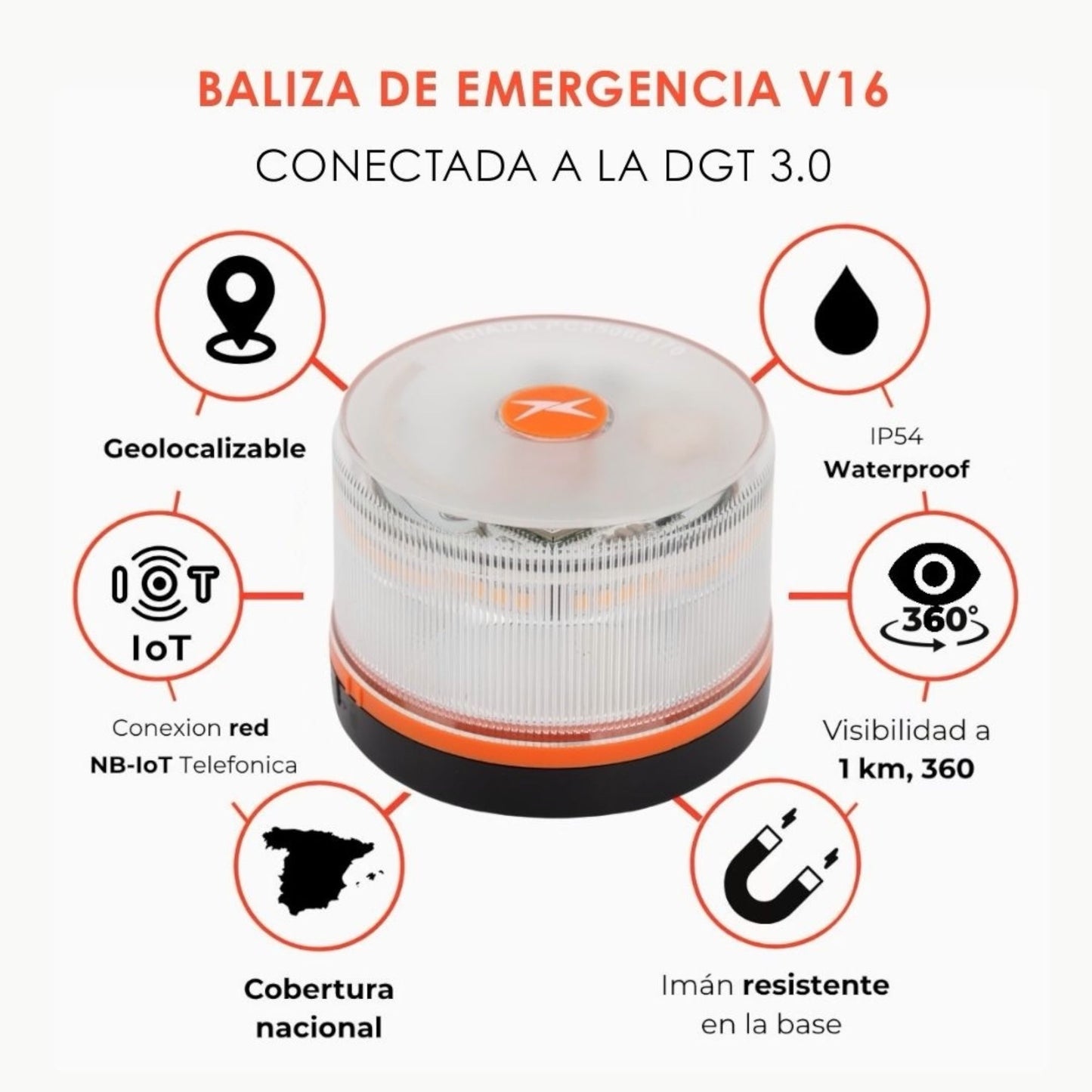 2026 Ultima Version Luz Emergencia Coche Homologado DGT, con SIM y Datos Pagados hasta 2038, Baliza v16 Homologada dgt con Geolocalizador, Obligatoria