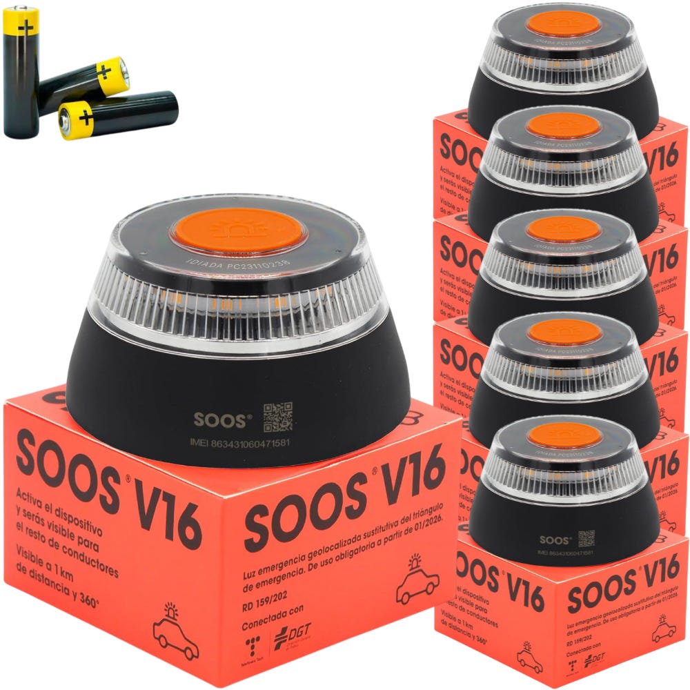 Pack 6 Luz de Emergencia V-16 Conectada DGT 3.0 SOOS V16IoT - Geolocalización Incluida