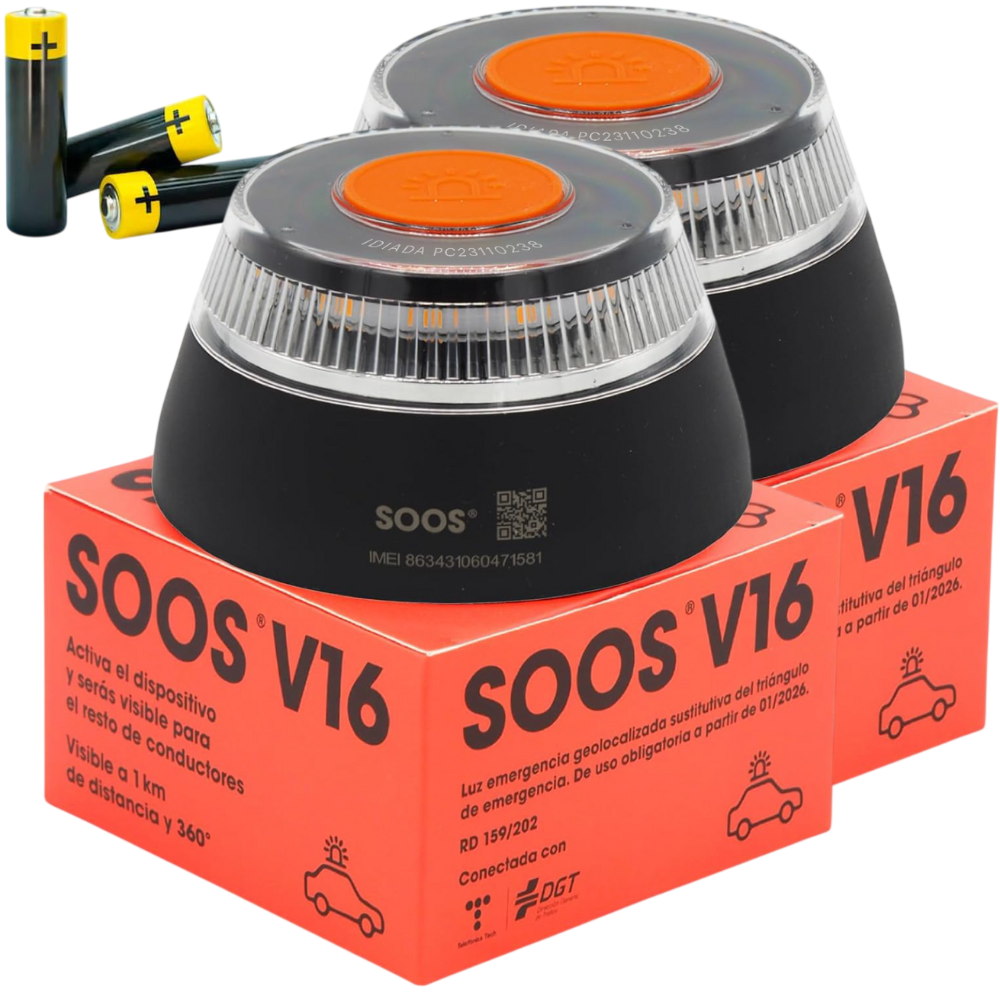 Pack 2 Luz de Emergencia V-16 Conectada DGT 3.0 SOOS V16IoT - Geolocalización Incluida