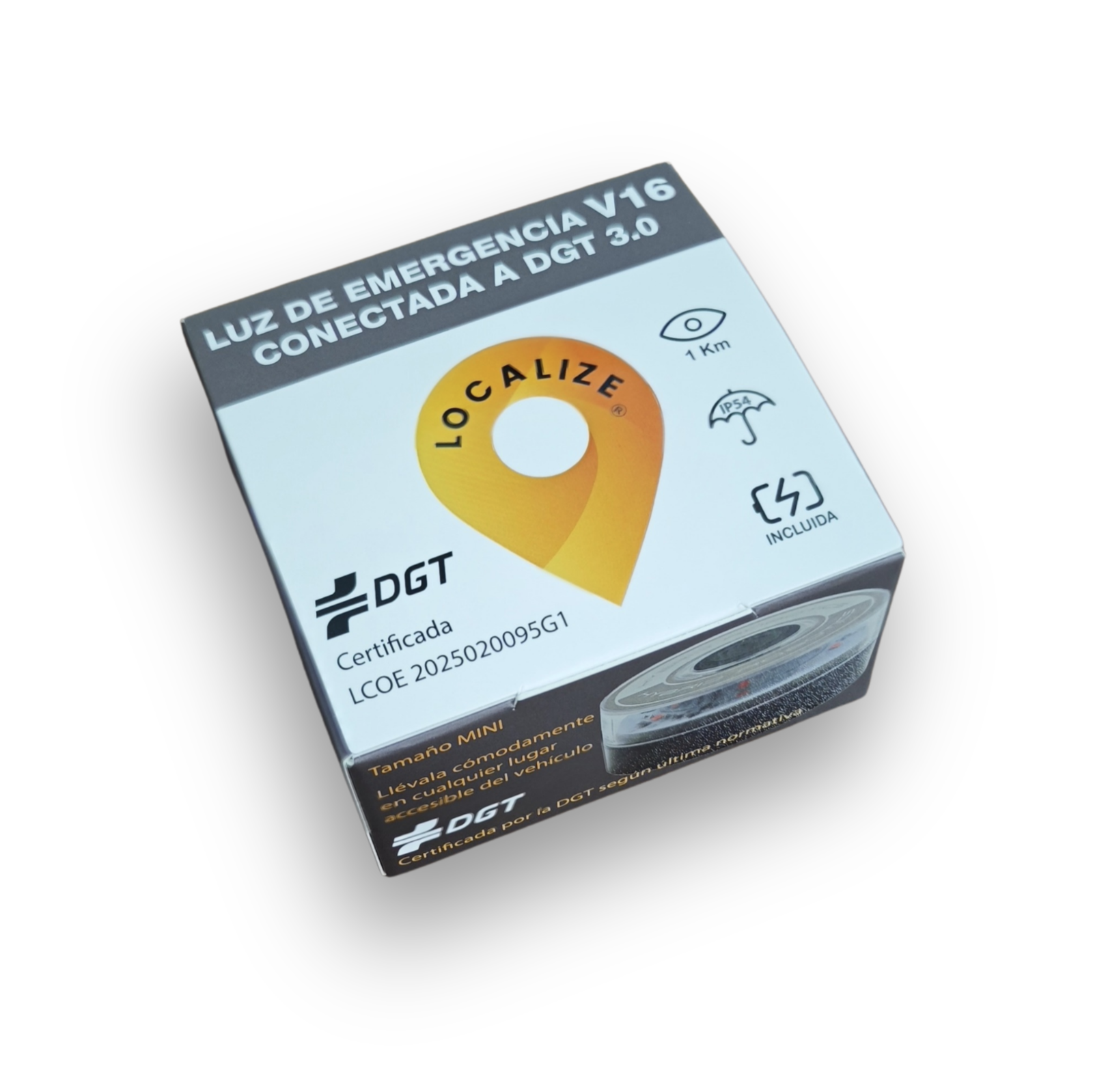 Baliza V16 Homologada DGT 3.0 Geolocalizada LOCALIZE SIM hasta 2039- Resistencia IP54 -780 lúmenes- 2,5h Autonomía - Compacta